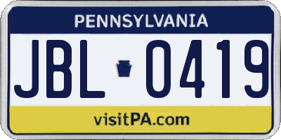 PA license plate JBL0419