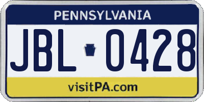 PA license plate JBL0428