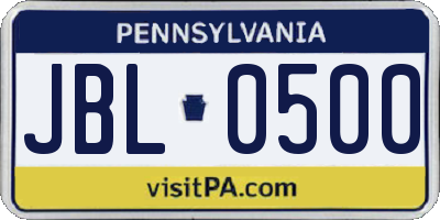 PA license plate JBL0500