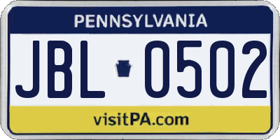 PA license plate JBL0502