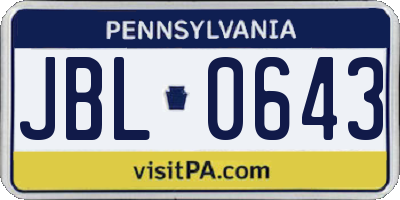 PA license plate JBL0643