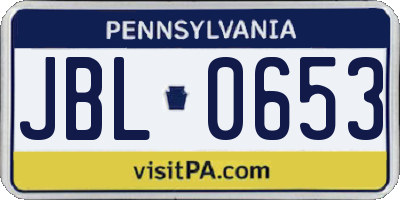PA license plate JBL0653