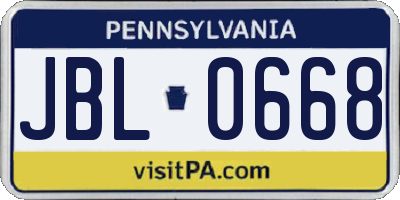 PA license plate JBL0668