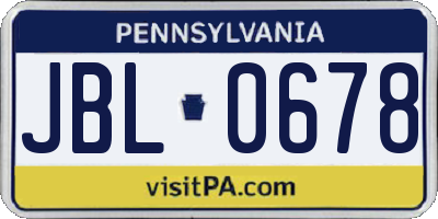 PA license plate JBL0678