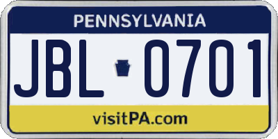 PA license plate JBL0701