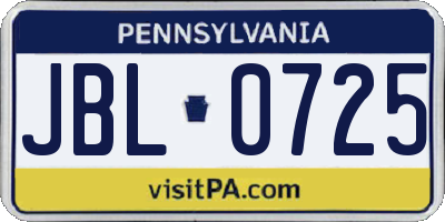 PA license plate JBL0725