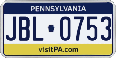 PA license plate JBL0753
