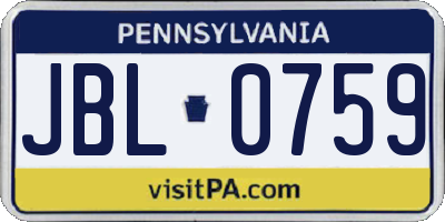 PA license plate JBL0759