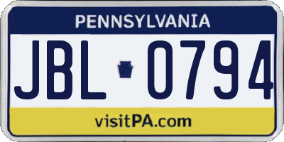 PA license plate JBL0794