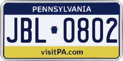 PA license plate JBL0802