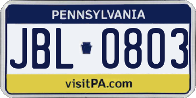 PA license plate JBL0803
