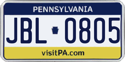 PA license plate JBL0805