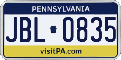 PA license plate JBL0835