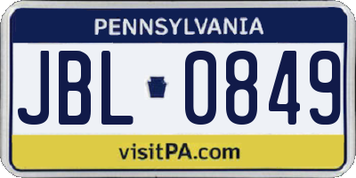 PA license plate JBL0849