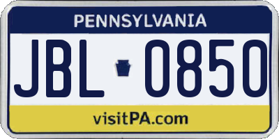 PA license plate JBL0850