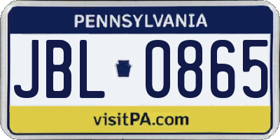 PA license plate JBL0865