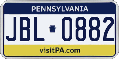 PA license plate JBL0882