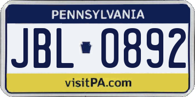 PA license plate JBL0892
