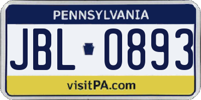 PA license plate JBL0893