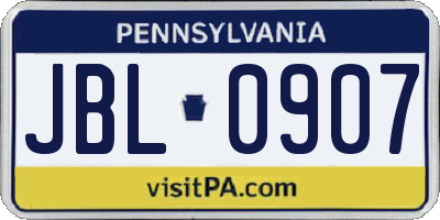 PA license plate JBL0907