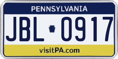 PA license plate JBL0917