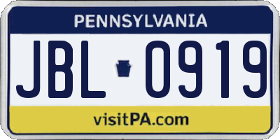 PA license plate JBL0919