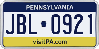 PA license plate JBL0921