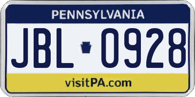 PA license plate JBL0928