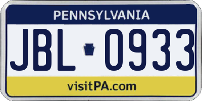 PA license plate JBL0933