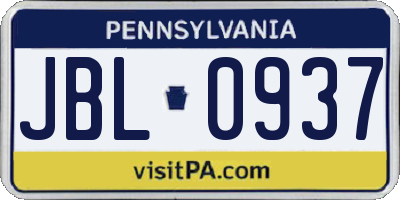 PA license plate JBL0937