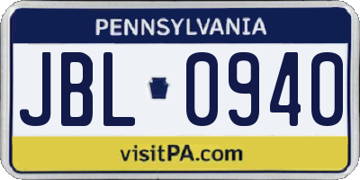 PA license plate JBL0940