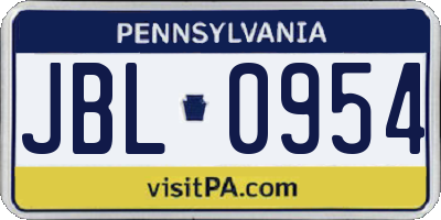 PA license plate JBL0954