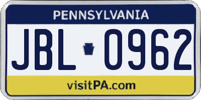 PA license plate JBL0962
