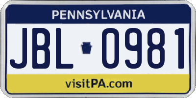 PA license plate JBL0981