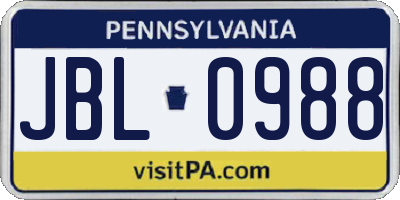 PA license plate JBL0988