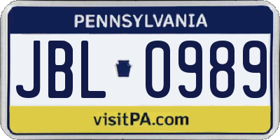PA license plate JBL0989