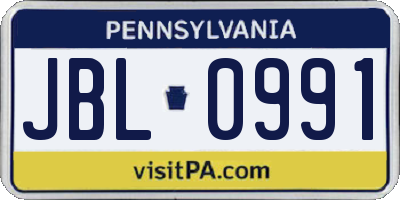 PA license plate JBL0991