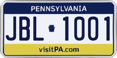 PA license plate JBL1001