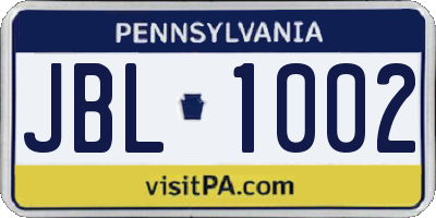 PA license plate JBL1002