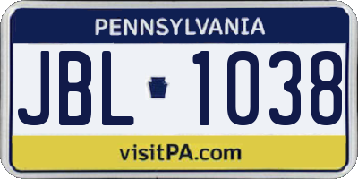 PA license plate JBL1038