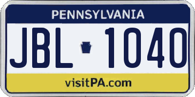 PA license plate JBL1040