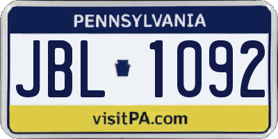 PA license plate JBL1092