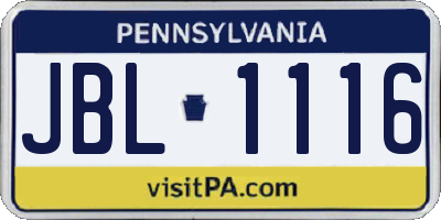 PA license plate JBL1116