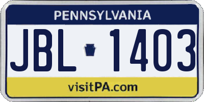 PA license plate JBL1403