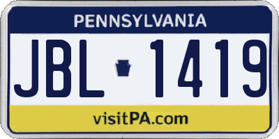 PA license plate JBL1419