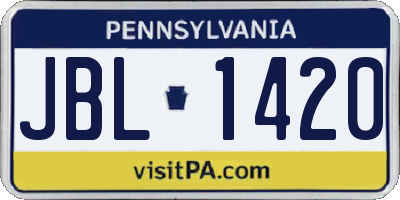 PA license plate JBL1420