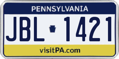 PA license plate JBL1421