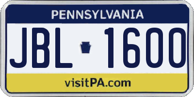 PA license plate JBL1600