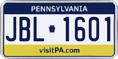 PA license plate JBL1601