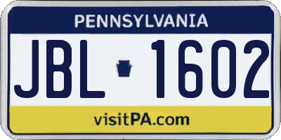 PA license plate JBL1602